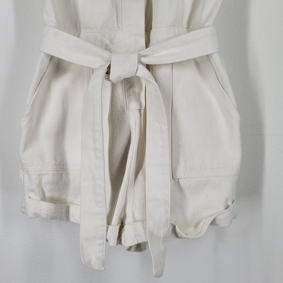 SIGNATURES8 White Denim Utility Jumpsuit Belted Short Sleeve Women's Medium - Picture 4 of 9